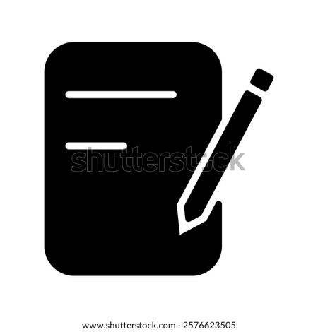 Writing icon  in glyph style. Document icon in glyph style