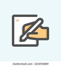  writing icon, isolated lesson colored outline icon in light blue background, perfect for website, blog, logo, graphic design, social media, UI, mobile app