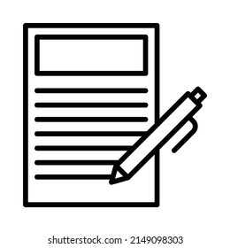 Writing Icon. Line Art Style Design Isolated On White Background