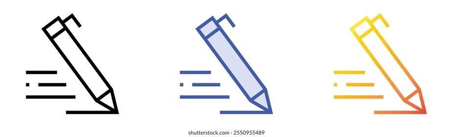 Schreibsymbol. Lineares, blaues Füllungs- und Farbverlauf-Design einzeln auf weißem Hintergrund