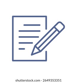Writing icon, minimal document symbol representing note taking, paperwork task, office documentation, report preparation and content creation flat vector illustration.