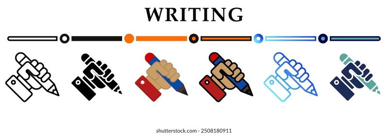 Writing icon on banner web icons collection. 6 Various style icons. For sign, symbol, element, presentation, infographic or web graphics. Vector Illustration.