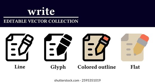 Writing icon on white background. Writing symbol. Line, glyph, colored outline, flat icon style. For web and mobile design.