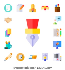 writing icon set. 17 flat writing icons.  Simple modern icons about  - agreement, papers, pen, pencil case, blogger, contract, news report, fountain pen, paper, news reporter