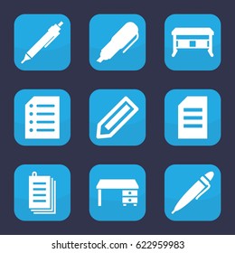 Writing icon. set of 9 filled writing icons such as pencil, office desk, pen