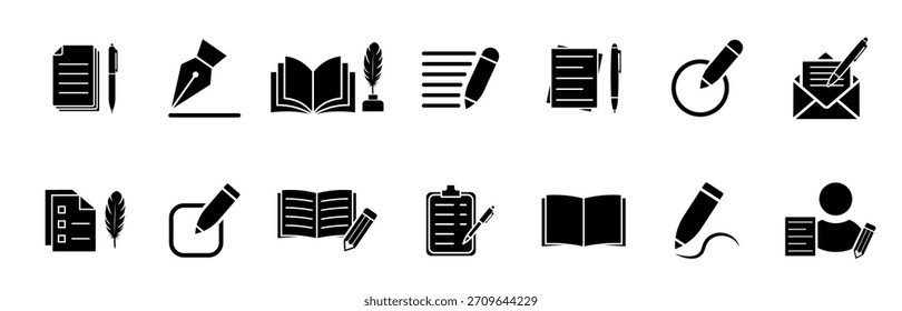 Writing icon set collection. Pen and document icons.  Web icon set. 