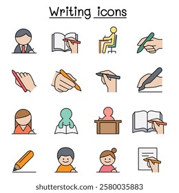 Writing icon set in color line style