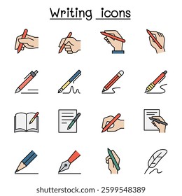 Writing icon set in colorline style