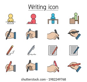 Writing icon set filled outline style