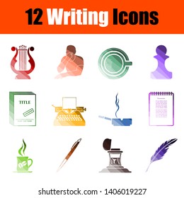 Writing Icon Set. Flat Color Ladder Design. Vector Illustration.