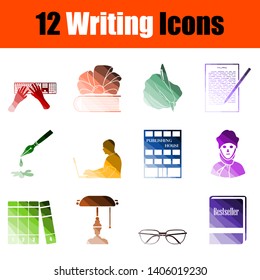 Writing Icon Set. Flat Color Ladder Design. Vector Illustration.