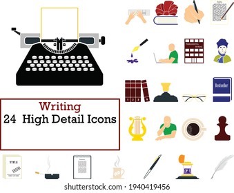 Writing Icon Set. Flat Design. Fully editable vector illustration. Text expanded.