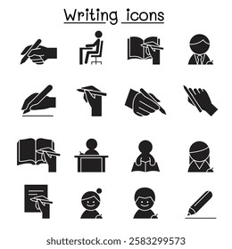 Writing icon set in glyph style
