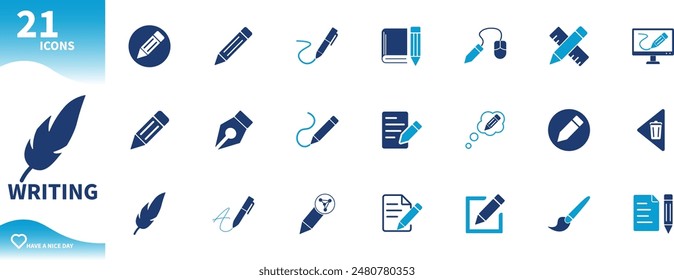 Writing icon. Set of icons for pen, notebook, learning, education, graphic design,...