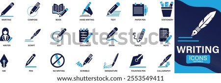 Writing icon set. pen, write, pencil, note, edit, writer, document, nib, text You can easily change the color