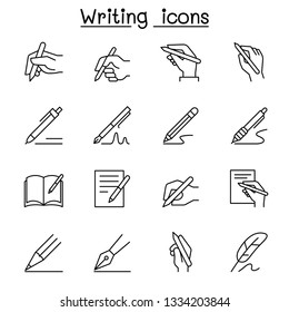 Writing icon set in thin line style