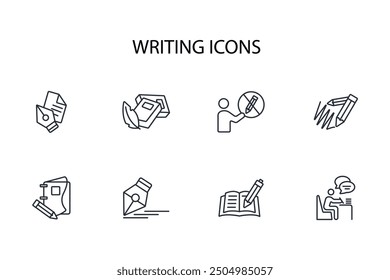 writing icon set.vector.Editable stroke.linear style sign for use web design,logo.Symbol illustration.