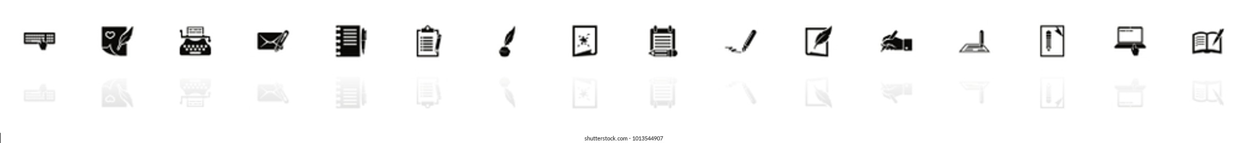 Writing icons - Black horizontal Illustration symbol on White Background with a mirror Shadow reflection. Flat Vector Icon.