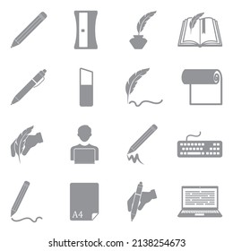 Writing Icons. Gray Flat Design. Vector Illustration.