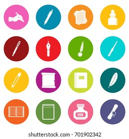 Writing icons many colors set isolated on white for digital marketing