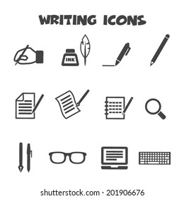 writing icons, mono vector symbols