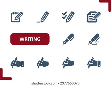 Writing Icons. Pen, Pencil, Write, Message Icon. Professional, pixel perfect vector icon set.