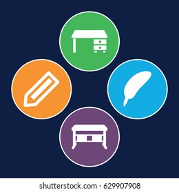 Writing icons set. set of 4 writing filled icons such as pencil, office desk