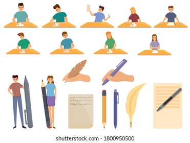 Writing icons set. Cartoon set of writing vector icons for web design