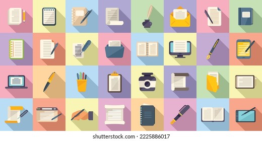 Writing icons set flat vector. Letter write. Self message