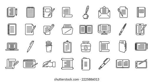 Los iconos de escritura establecen el vector de contorno. Escribir carta. Automensaje