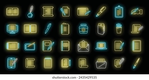 Writing icons set outline vector. Letter write. Self message neon isolated