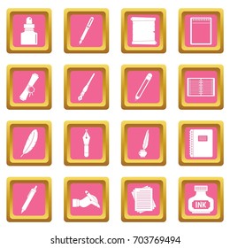 Writing icons set in pink color isolated vector illustration for web and any design