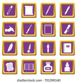 Writing icons set in purple color isolated vector illustration for web and any design