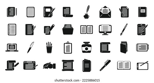 Writing icons set simple vector. Letter write. Self message