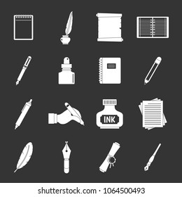 Writing icons set vector white isolated on grey background 
