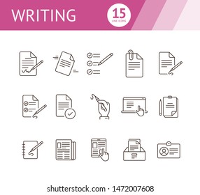Writing icons Simple icons collection on white background. Notes, laptop, newsletter, notepad. Document concept. Vector illustration can be used for topics like copywriting, documentation, journalism