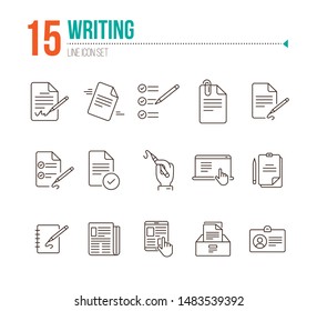Writing icons Simple icons collection on white background. Notes, laptop, newsletter, notepad. Document concept. Vector illustration can be used for topics like copywriting, documentation, journalism