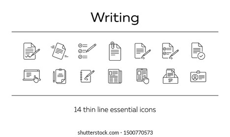 Writing icons Simple icons collection on white background. Notes, laptop, newsletter, notepad. Document concept. Vector illustration can be used for topics like copywriting, documentation, journalism