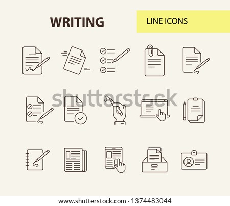 Writing icons Simple icons collection on white background. Notes, laptop, newsletter, notepad. Document concept. Vector illustration can be used for topics like copywriting, documentation, journalism