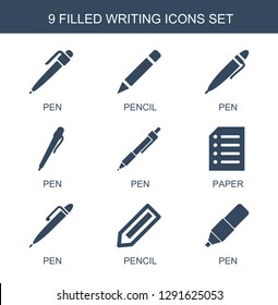 writing icons. Trendy 9 writing icons. Contain icons such as pen, pencil, paper. writing icon for web and mobile.