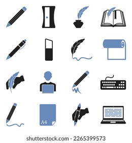 Writing Icons. Two Tone Flat Design. Vector Illustration.