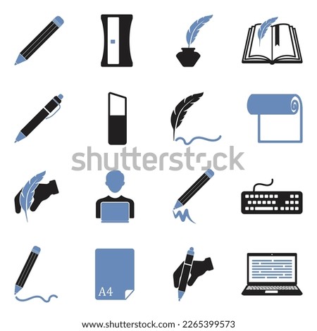Writing Icons. Two Tone Flat Design. Vector Illustration.