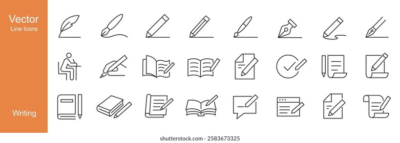 Writing Icons - Vector Line. Editable Stroke.