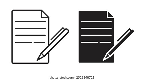 Writing icons. Vector set in filled and line style.