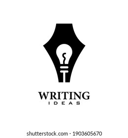 writing ideas logo fountain pen and bulb lamp symbol