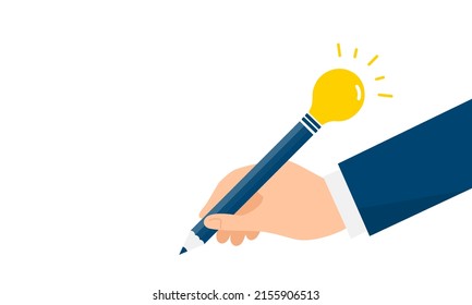 Writing image,pen and light bulb,vector illustration,white isolated