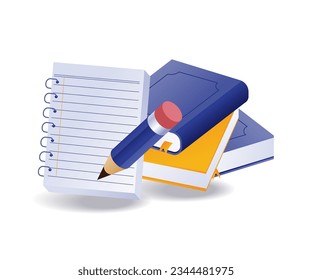 Writing information from the book flat and isometric illustration