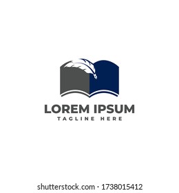 Writing with Ink Feathers and Book Logo Vector Icon Illustration