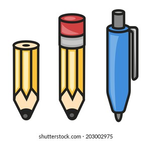 Writing instruments in cartoon style