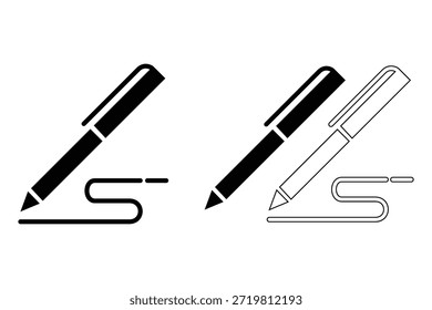 Conjunto de iconos de Instrumentos de escritura: siluetas de lápiz, pluma estilográfica y bolígrafo, Ilustración vectorial
